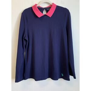 U.S. Polo Assn Women’s Polo Shirt Long Sleeve Blue Pink Size Large